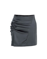 サテンドレープスリットミニスカート/Satin Draped Slit Mini Skirt _ Dark Grey