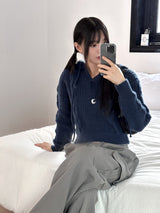 ダルツイストVネックロングスリーブフーデッドニット