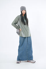 Longer back slit denim skirt