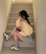 [New spring product 10%][BELLIDE MADE]襟付きクロップド刺繍スウェットシャツ