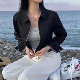 [Bellide made/2Size/Non-Fade] Slim Two-Way Denim Crop Jacket