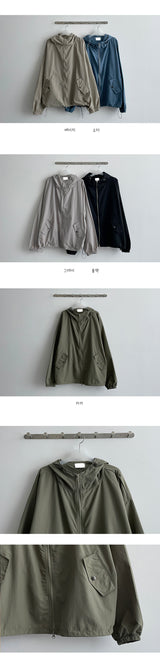 カーリングストリングハイネックウィンドブレーカーフードジップアップ / Couring String High-Neck Windbreaker Hooded Zip-Up
