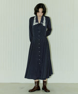 CHELSEA COLLAR FLARE DOT ONEPIECE - NAVY (6689411137654)