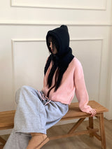 LB wool color combination ribbed string knit zip-up