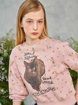 フラワーキャットレタリングスウェットシャツ / Flower Cat Lettering Sweatshirt (Pink)