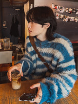 ヘアリーストライプアンゴラニット (4 color)