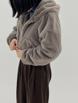 キルテッドミンククロップフードジップアップ/Quilted mink crop hood zip-up (3color)