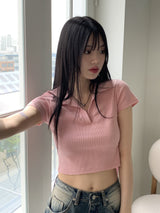 トゥーティーpkカラークロップド半袖Tシャツ / Tootie pk collar cropped short sleeve T-shirt