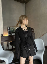 ストラップスリットカラーリボンTシャツ / Strap slit collars ribbon T-shirt