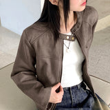 Rilch Zipper Biker Suede Cropped Jacket