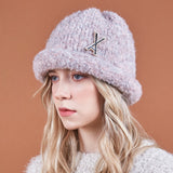 VA Brooch Melange Wool Rolling Beanie Pinkmix