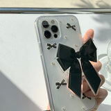 Black - Ribbon Pearl Phone Case Ribbon Tok Set_glitter