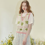 Flower Pattern Merino Wool Knit Vest (Yellow Green) (6681250562166)