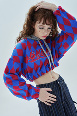 ビッグアーガイルクロップフード / big logo argyle crop hood_pink&blue