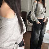ハイディンオフショルダースリットクロップスウェット