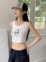 ウィティブハートヒッププリンティングクロップドタンクトップ / Witive Heart Hip Printing Cropped Sleeveless