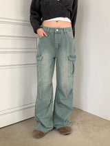 Halo pintuck shirring pocket cargo denim pants