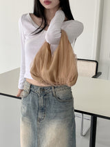 ライカーシースループリーツシルキーバケットトートバッグ / Liker See-Through Pleated Silky Bucket Tote Bag