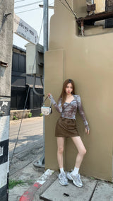 プリントVツイスト長袖Tシャツ