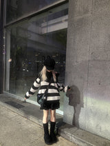 Off-shoulder Oversized Fit Stripe Knitwear