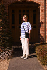 ミントネックブルーストライプユニセックスTシャツ / Mint Neck Blue Stripe Unisex T-shirt