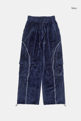 Curve piping velour cargo banding pants