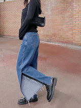 ワイドフィットスリットミディアムブルーデニムパンツ/WIDE FIT SLIT MEDIUM BLUE DENIM PANTS [16634]