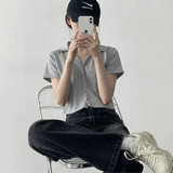 ロックカラースナップショートスリーブカーディガン / Lock Collar Snap Short-Sleeved Cardigan