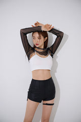 チョーカーシースルークロップTシャツ / TOP(9370) Choker See-through Crop Tee