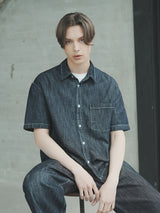 リネンオーバーデニムシャツ / M205 LINEN OVER DENIM SHIRT_DEEP BLUE