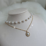Elegant Layered Pearl Choker Necklace - Gold color