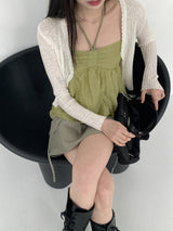 リーミングサマーシースルーワンボタンクロップ長袖カーディガン【6色】/[6 colors] Leoming summer see-through one-button cropped long-sleeved
