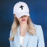 Black cross logo over fit buckle cap WHITE