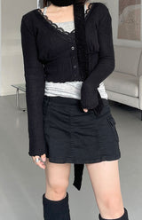 Vネックレースリブカーディガン / V-neck lace ribbed cardigan