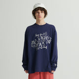 WHATTHE Q.M刺繍長袖Tシャツ/WHATTHE Q.M Embroidered L/S Tee Navy