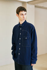 UTILITY CURVED POCKET OXFORD SHIRT NAVY (6621864788086)