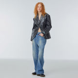Power shoulder faux-leather jacket