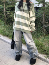 Off-shoulder Oversized Fit Stripe Knitwear