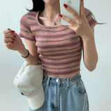 Stripe Short Sleeve Knit Top