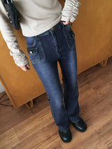 Booming Y2K Pocket Washed Denim Bootcut Pants