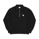 フラワードット刺繡カラーハーフジップアップスウェットシャツ/Flower Dotted Embroidery Collar Half Zip-Up Sweatshirt