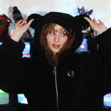 パンクベアフリースジャケット / 0 1 punk bear fleece jacket - BLACK