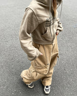 クロップドットフードジップアップ / Crop dot hood zip-up