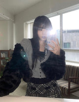 Vネックレースリブカーディガン / V-neck lace ribbed cardigan
