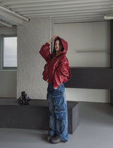 [PREMIUM/MADE] Nut leather label crop hooded jumper