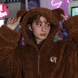 パンクベアフリースジャケット / 0 1 punk bear fleece jacket - BROWN