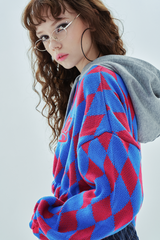 ビッグアーガイルクロップフード / big logo argyle crop hood_pink&blue
