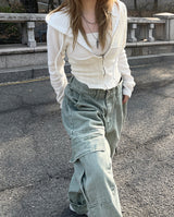 ディングデニムスリットワイドカーゴパンツ / Ding denim slit wide cargo pants