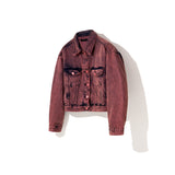 WINE DENIM CROP TRUCKER JACKET