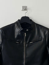 Block crop leather jacket